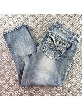 Apt 9 Y2K Style Embellished Flap Pocket Denim Capri Jeans Light Wash Size 10